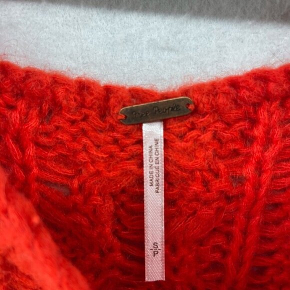Free People Sweater Women's Sz S Red Open Cable Knit Chunky Pullover Long Sleeve - Picture 11 of 13